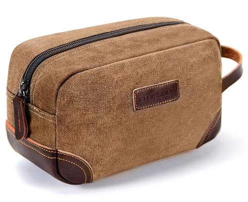 emissary Men's Toiletry Bag, Leather and Canvas Travel Toiletry Bag, Dopp Kit for Men, Travel Bathroom Bag Men's Shaving Kit, Travel Kit Small Bags for Men, Shaving Bag for Travel Accessories (Brown)