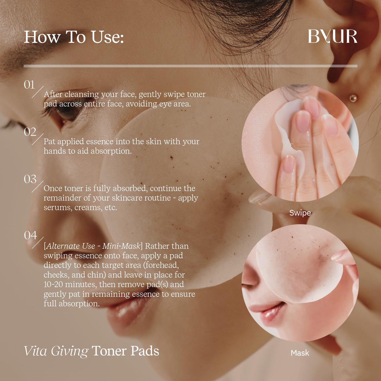 ByUR Vita Giving Keep Radiance Toner Pads - Dark Spots & Hyperpigmentation, Brightening & Hydrating, Hyaluronic Acid, Niacinamide, Vitamin C, Organic Cotton Facial Pore Care Korean Skincare (70 Count)
