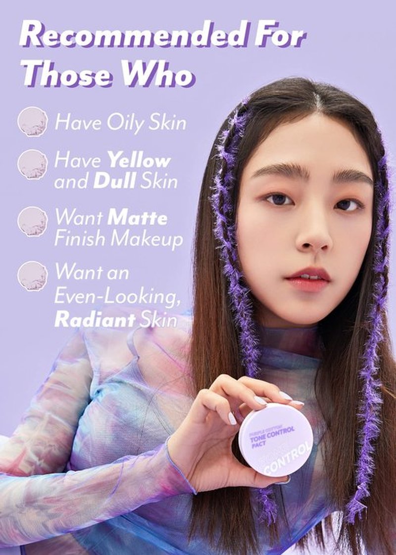 I'M MEME Compact - Purple Cotton Tone Control Pact | Korean Pressed Powder With Purple Berry Complex, Mineral, Translucent, for Blurring Effect, Setting Powder for Makeup, 0.33 Oz