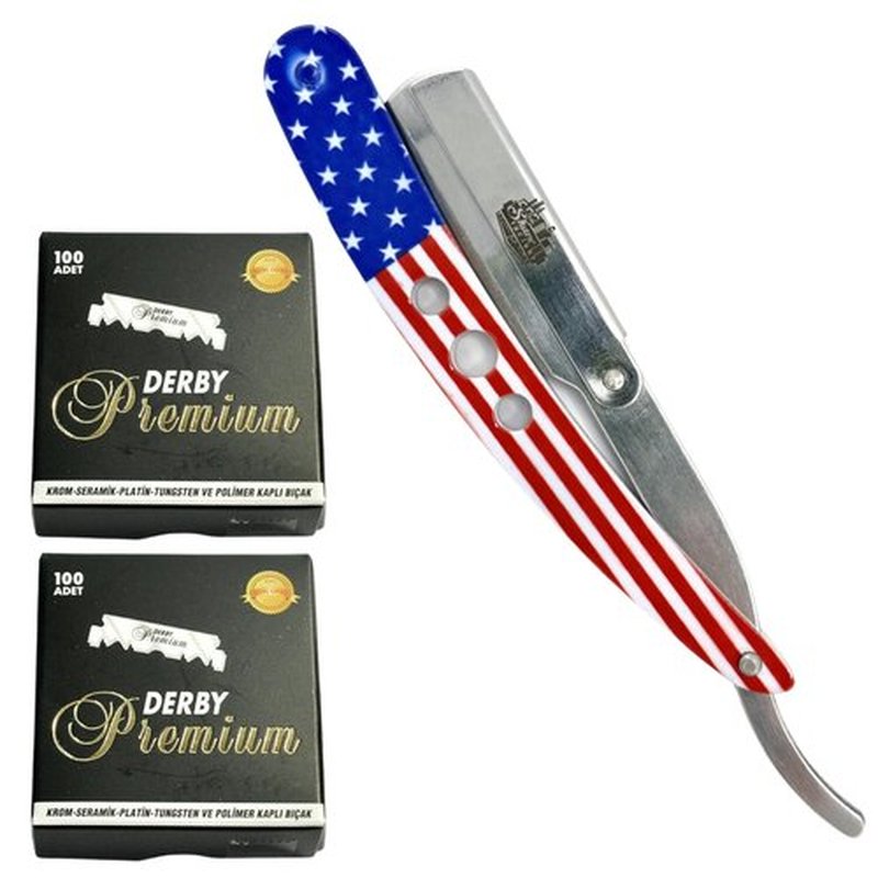 The Shave Factory Straight Edge Razor Kit (USA / 200 Derby Premium Single Edge Razor Blades)