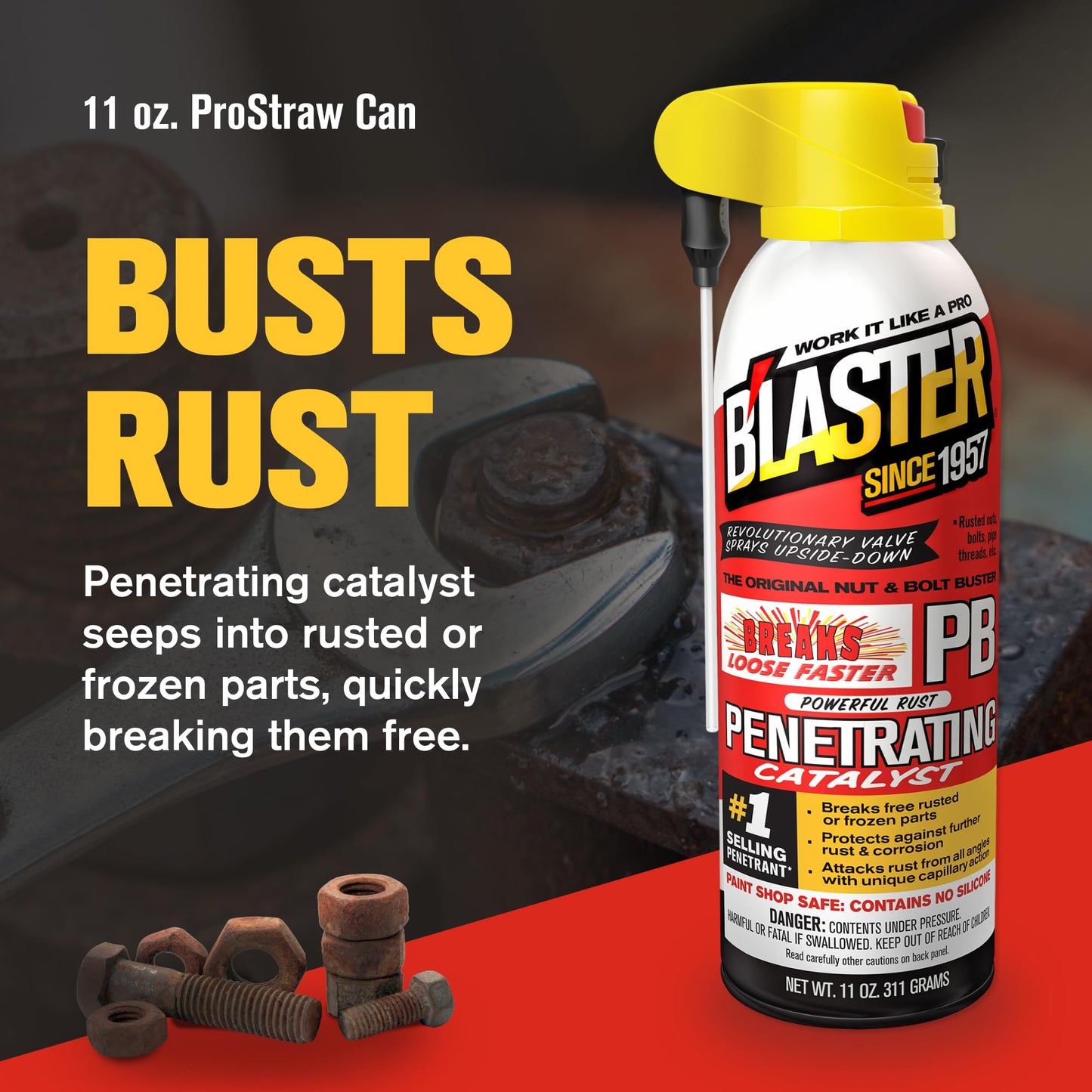 PB Blaster Penetrating Oil Spray, 11 oz Aerosol Cans (6-Pack) – Rust Remover & Bolt Loosener for Stuck Nuts, Bolts & Rusted Parts – Penetrating Catalyst for Automotive & Mechanical Use