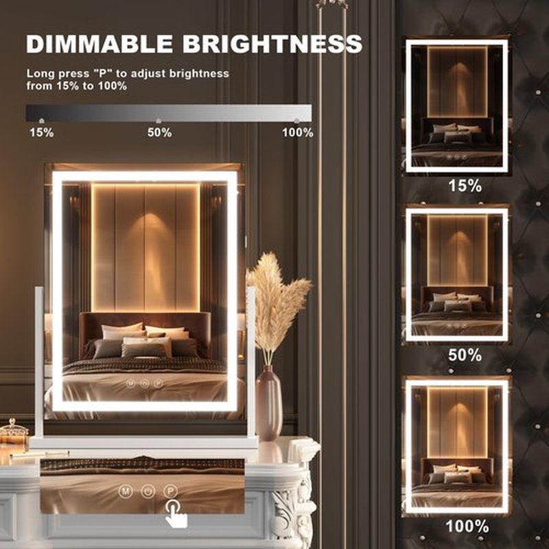 Hasipu Vanity Mirror with Lights, Lighted Makeup Mirror with 10X Magnification, Dimmable 3 Modes, Touch Screen Control, Led Make Up Mirror 20x15 Inch