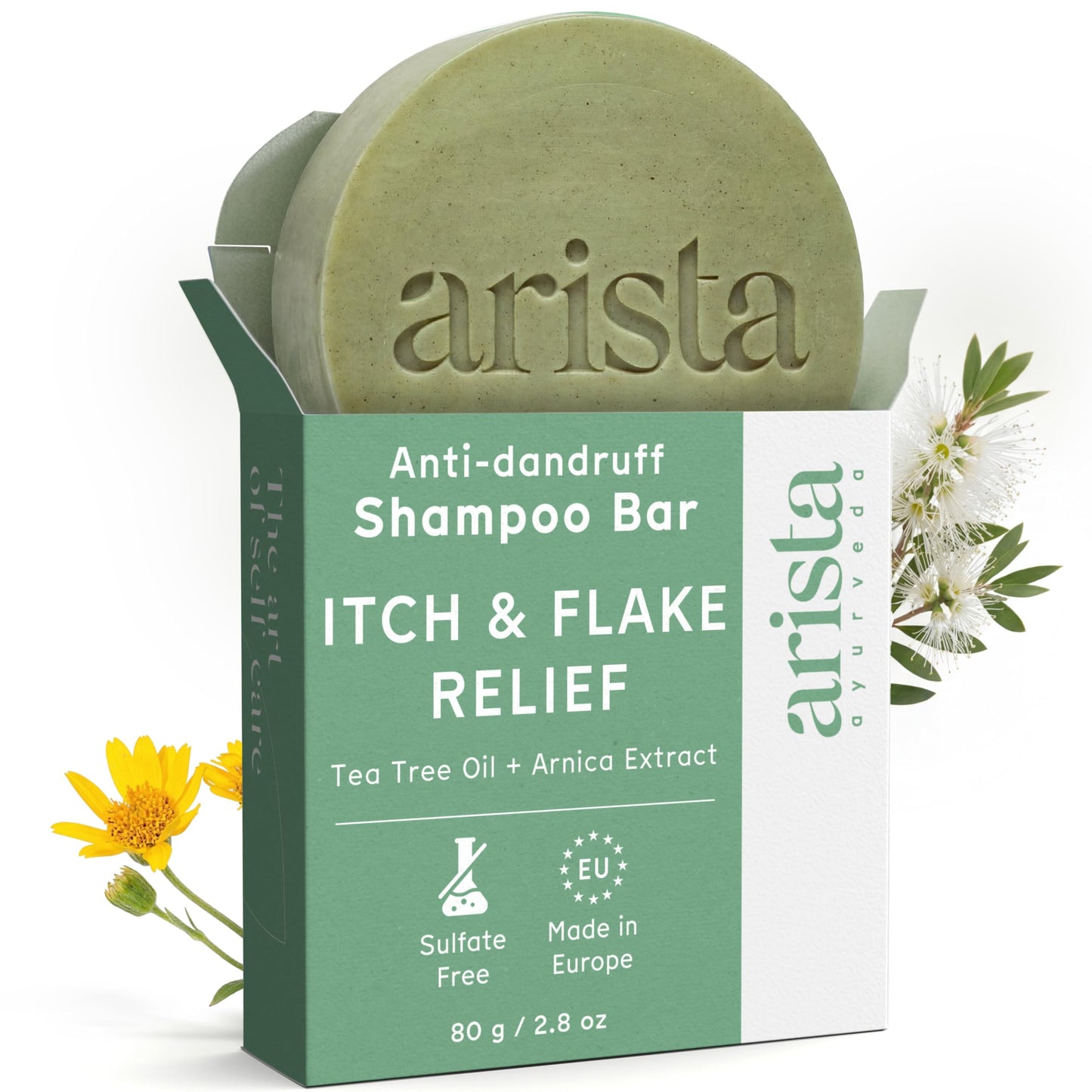 Arista Anti-Dandruff Shampoo Bar | Sulfate-Free, with Leaf Powder, Arnica & Tea Tree | Vegan Solid Shampoo Bar