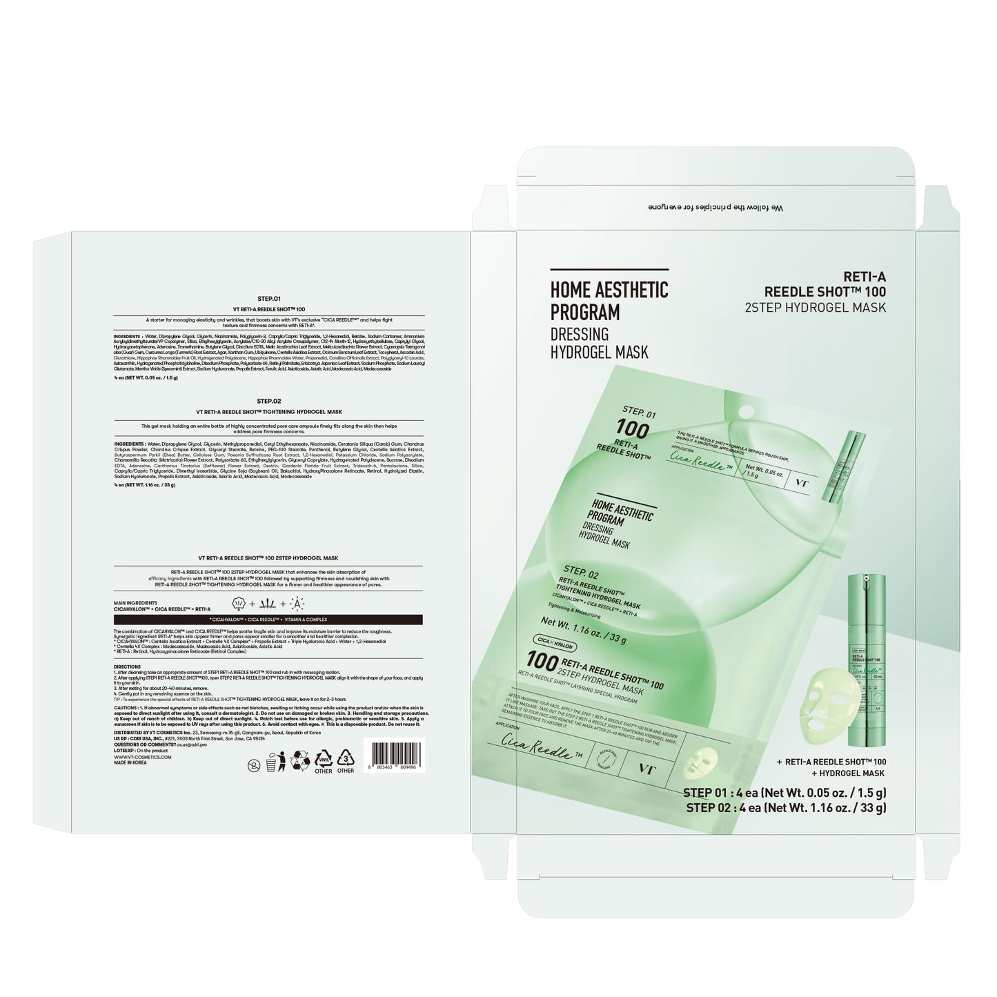 VT COSMETICS Reti-A Reedle Shot 100 2-Step Hydrogel Mask(34.5gx4ea), Intensive Tightening, Exosome Retinol, Overnight Melting Mask, Ideal for Retinol Beginners, Korean Facial Mask