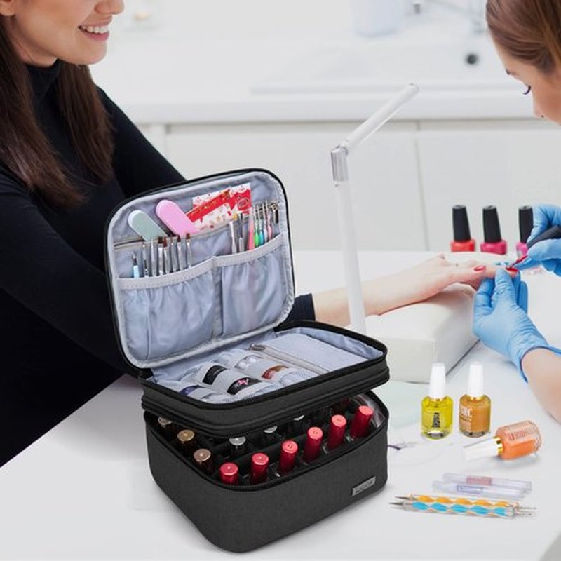 LUXJA Nail Polish Carrying Case - Holds 20 Bottles (15ml - 0.5 fl.oz), Portable Organizer Bag for Nail Polish and Manicure Set, Black