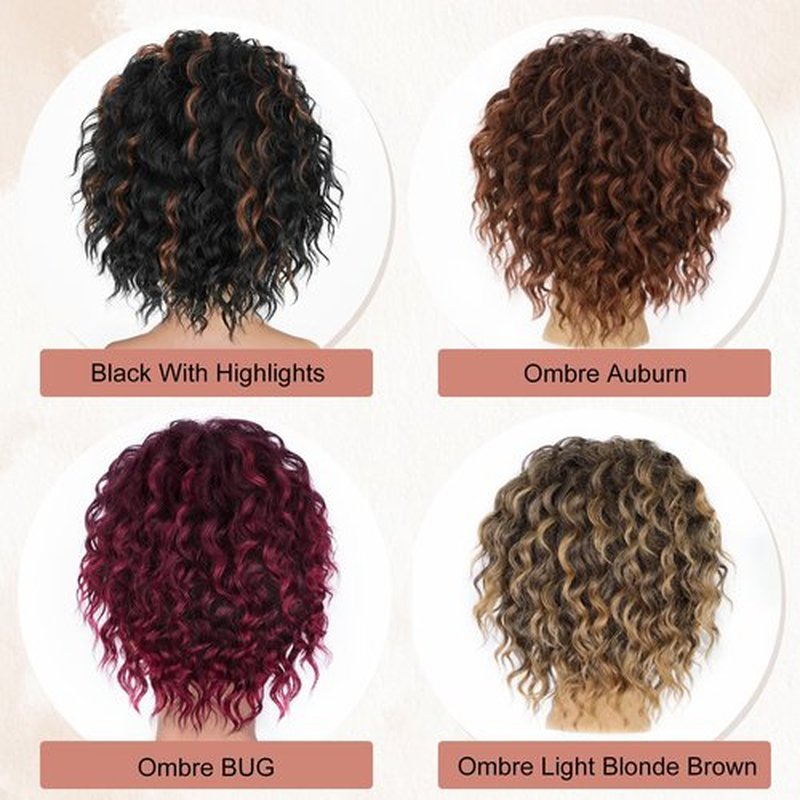 ALXNAN Wavy Curly Ponytail Extension, 8" Ombre BUG Drawstring Ponytail For Black Women Short Soft Natural Synthetic Hairpiece Thick For Daily Use