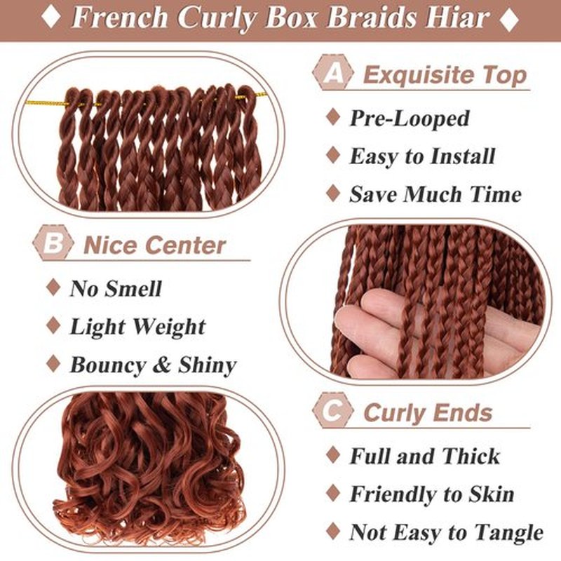 RuiYok French Curly Crochet Braids 14 Inch 9 Packs Ginger Goddess Box Braids Hair with Loose Wavy Ends Copper Red Pre Looped French Curl Bouncy Hair Extensions for Women