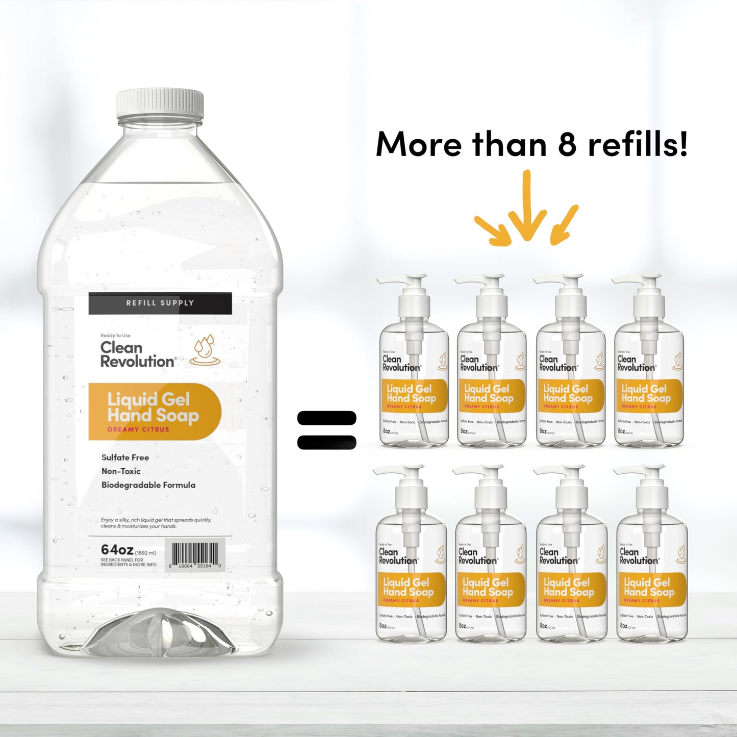 Clean Revolution Liquid Gel Hand Soap Refill with Real Essential Oils – Sulfate-Free Gel Hand Wash, Moisturizing Bulk Refill, Non-Toxic Formula, Made in the USA (Dreamy Citrus) 64 Fl Oz