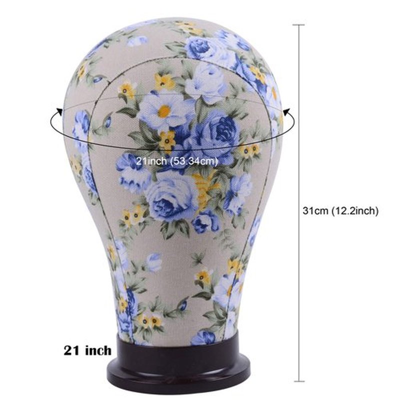 YANTAISIYU 1 Piece Canvas Block Head Mannequin Head for Hair Extension Lace Wigs Making and Display Styling (Blue 21")