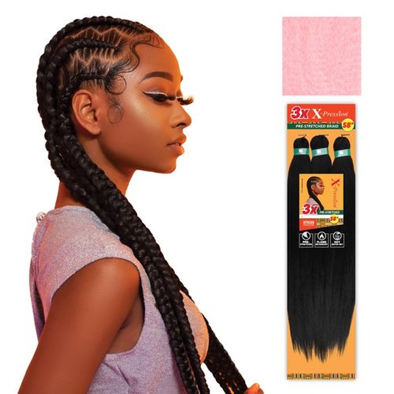 Sensationnel Xpression prestretched braiding hair - 3x xpression 58inch kanekalon fiber flame retardant smooth yaki braid - 3x x-pression 58 inch (1 pack, BLUSHPINK)