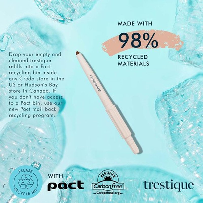 TRE'STIQUE Eyeliner, Refillable Long Lasting Eyeliner Pencil With Built-In Smudger And Sharpener, Clean Beauty Eye Pencil, Sustainable