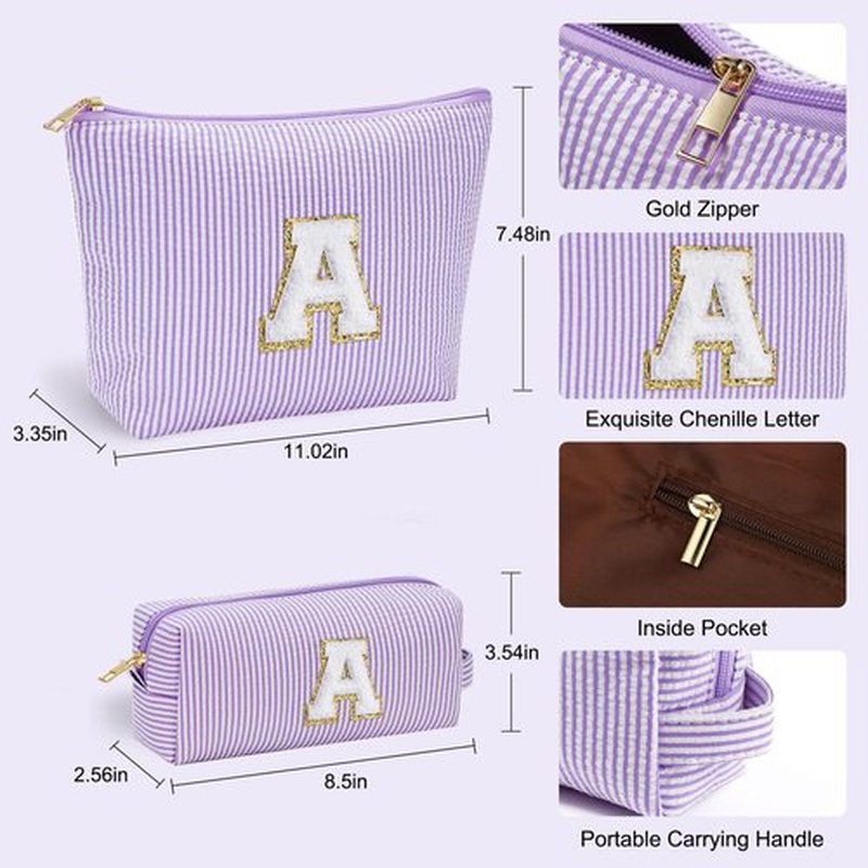 YOOLIFE Preppy Stuff Tween Girls Gifts 2 Pieces Monogram Makeup Pouch Makeup Organizer Bag Beauty Bag Personalized Friend Sister Wife Wedding Bride Birthday Gifts for Women Her Preppy Makeup Bag S