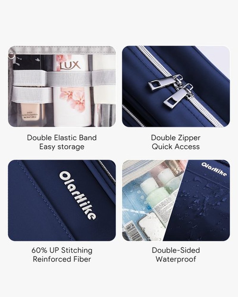 OlarHike Travel Toiletry Hanging Bag Waterproof Bags, Makeup, Toiletries, Jewelry, Travel Essentials 3 in 1 Packing Organizers, Cosmetic Travel-Sized Container, Medium Capacity for Women Blue