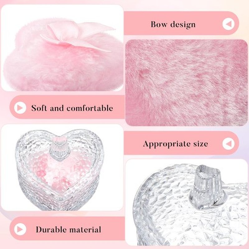 Tioncy 3 Pcs Large Body Powder Puff and Container Powder Container with Puff Powder Puff Crystal Container Soft Washable Reusable Velour Face Body Glitter Powder Puff Wet Dry Makeup(Clear,Heart)