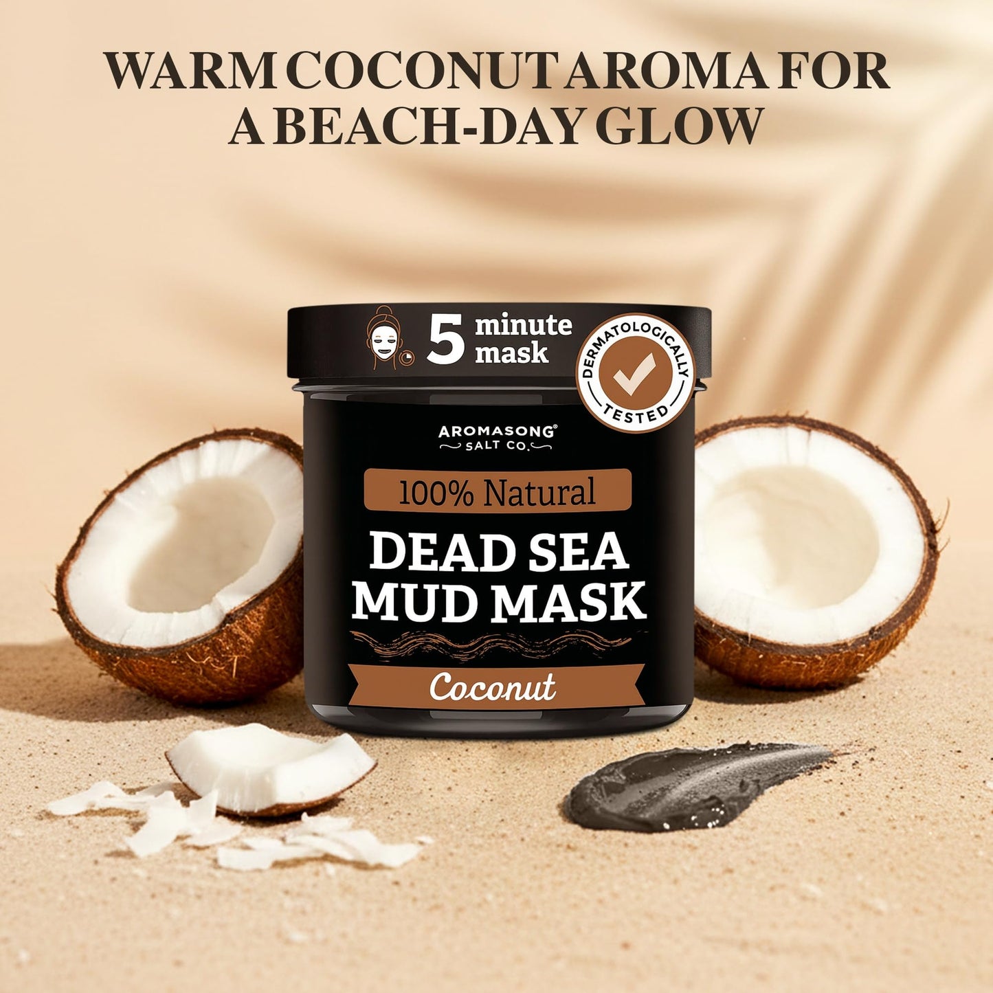 Aromasong Dead Sea Mud Mask with Coconut Oil – 100% Natural Mineral Mud for Face & Body – Hydrating Clay Mask for Pore Cleansing, Acne & Blackhead Removal, Anti-Aging, Firming & Detox
