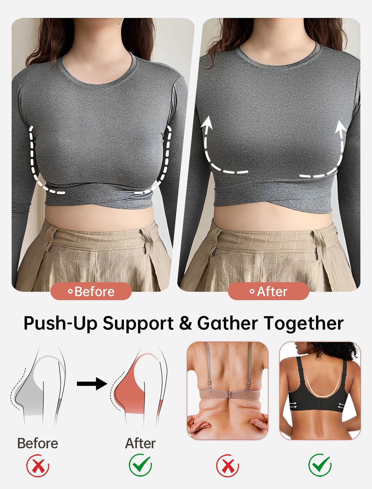 OEAK Womens Wireless Seamless Bras Jelly Full Coverage Supportive Bra Push Up Plus Size Everyday Bra Comfortable Tshirt Bras