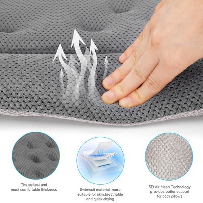 Full Body Bath Pillow for Bathtub, Bath Pillows for Tub with Powerful Non-Slip Suction Cups and Mesh Laundry Bag, Luxury Tub Pillow for Bath for Headrest Neck and Back Support Grey