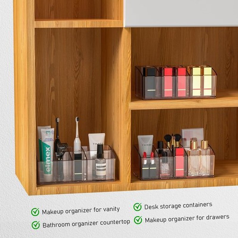 Make Up Organizers and Storage - 2pcs Small Clear Makeup Storage with 7 Slots for Vanity, Bathroom, Drawer, Cosmetic Display Case
