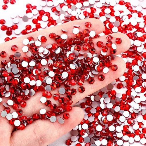 Novani Red Rhinestones 1440pcs SS20 Glass Rhinestone Crystal Flatback Gemstones for Crafts Nails Makeup Bags and Shoes Decoration（SS20, Light Siam）