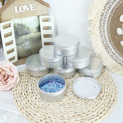Moretoes 45 Pack Tins, 4oz Metal Round Tins Aluminum Empty Candle Tins with Screw Lid for Lotion Bars, Salve, Spices or Candles