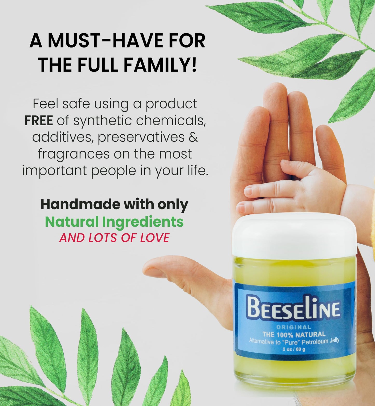 Beeseline Original - 100% Natural & Hypoallergenic Alternative to Petroleum Jelly - Lips, Hands, Baby, Makeup Remover and More (Glass Jar) (2 oz)