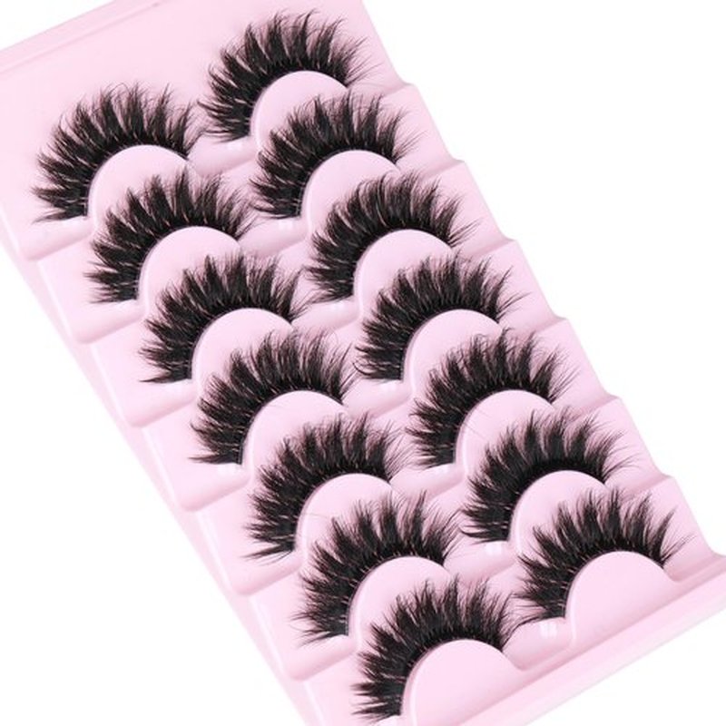 Focipeysa D Curl Lash Fluffy Volume Eyelash Thick False Eyelashes 16mm Lashes 8D Faux Mink Lash Dramatic Strip Eyelash Pack Lash that Look Like Extension 7 Pairs