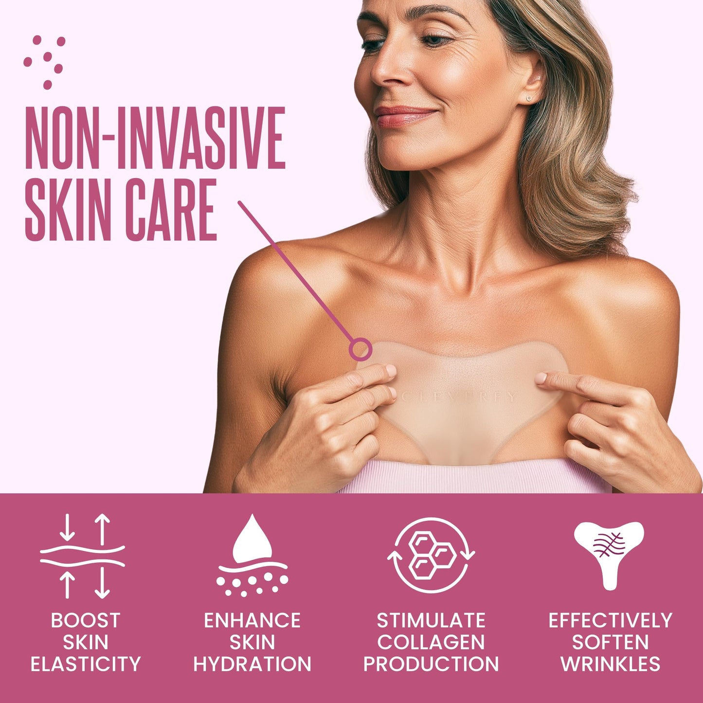 CLEVERFY Silicone Chest Wrinkle Patches for Side Sleeping – Reusable Décolleté Anti-Wrinkle Chest Pads for Overnight Line Prevention (4 Pack, T-Shape)