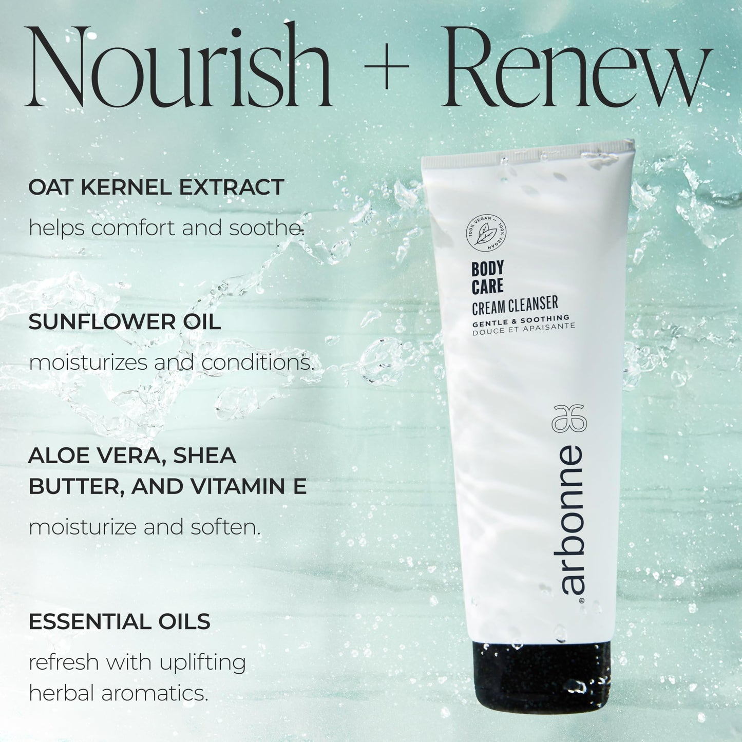 BodyCare Cream Cleanser – Luxurious Moisturizing Body Wash with Botanical Oils, Oat Kernel Extract, Aloe, and Shea Butter for Soft, Radiant Skin, 8 oz / 237 ml, by Arbonne