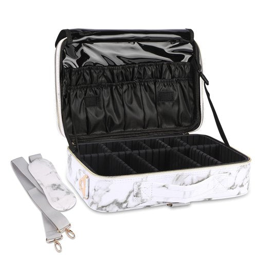 JOURMON Makeup Case 3 Layers Travel Makeup Train Case Crocodile Makeup Bag Organizer Portable Artist Storage Bag with Adjustable Dividers and Shoulder Strap