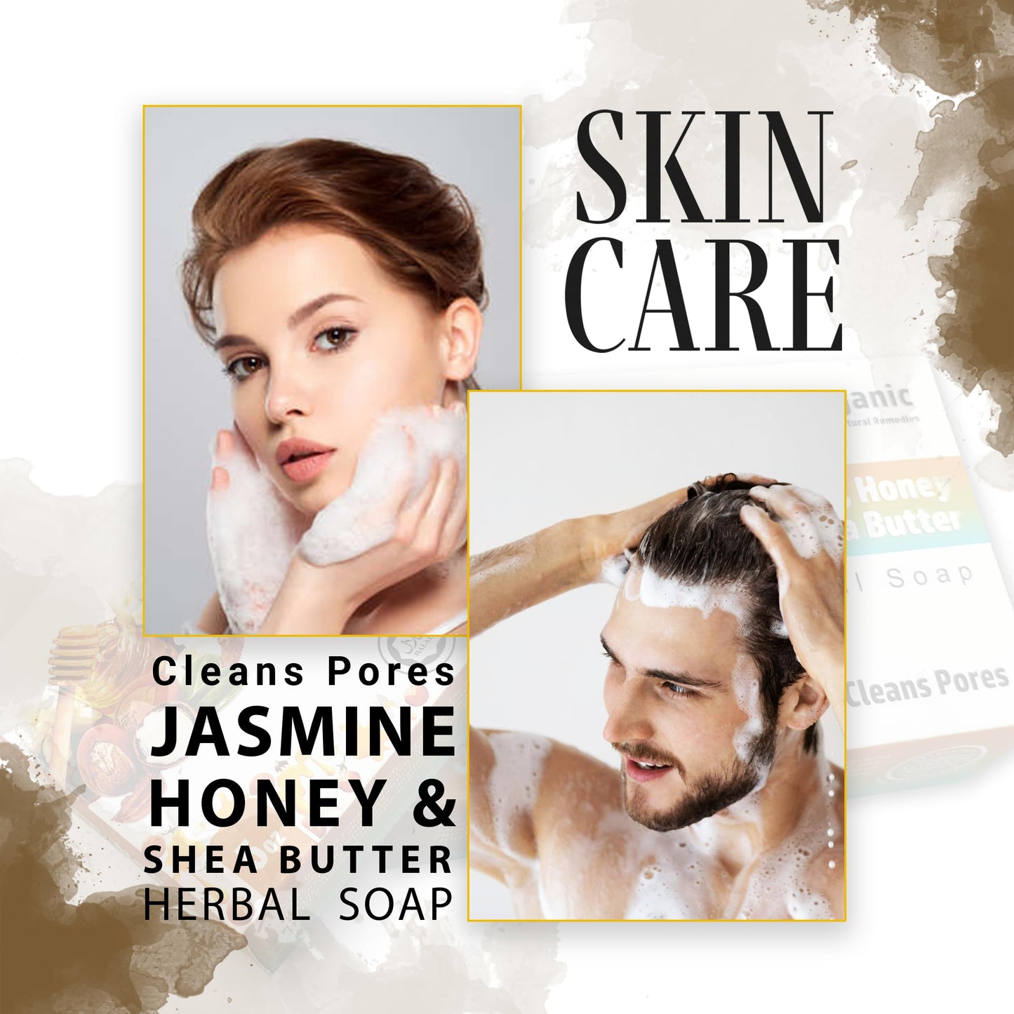 HERBOGANIC Jasmine, Honey and Shea Butter Herbal Soap | Natural Bar Soap for Cleansing Pores | Clarifying and Nourishing | Gentle for Men and Women | 5 Oz (Pack of 1)