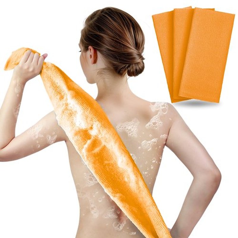 ARCH&M Exfoliating Washcloth Exfoliating Body Scrubber Back Scrubber for Shower Japanese Bath Wash Cloth Korean Exfoliating Luffah Towel Beauty Sponge Loofah Scrub 3 Pack (Orange x 3)