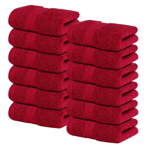 Infinitee Xclusives Premium Wash Cloths for Showering [13x13] – 100% Cotton Washcloths [Pack of 12], Soft and Absorbent Face Towels for Bathroom Wash Clothes, Gym, and Spa |Burgundy|