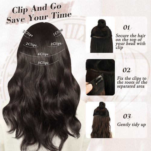 BARSDAR Brown Clip in Hair Extensions - 20 Inch Wavy Clip in Hair Extensions for Women - 6PCs Soft Thick Synthetic Chestnut Hair Extensions Clip ins Hairpieces - Reddish Chestnut Brown