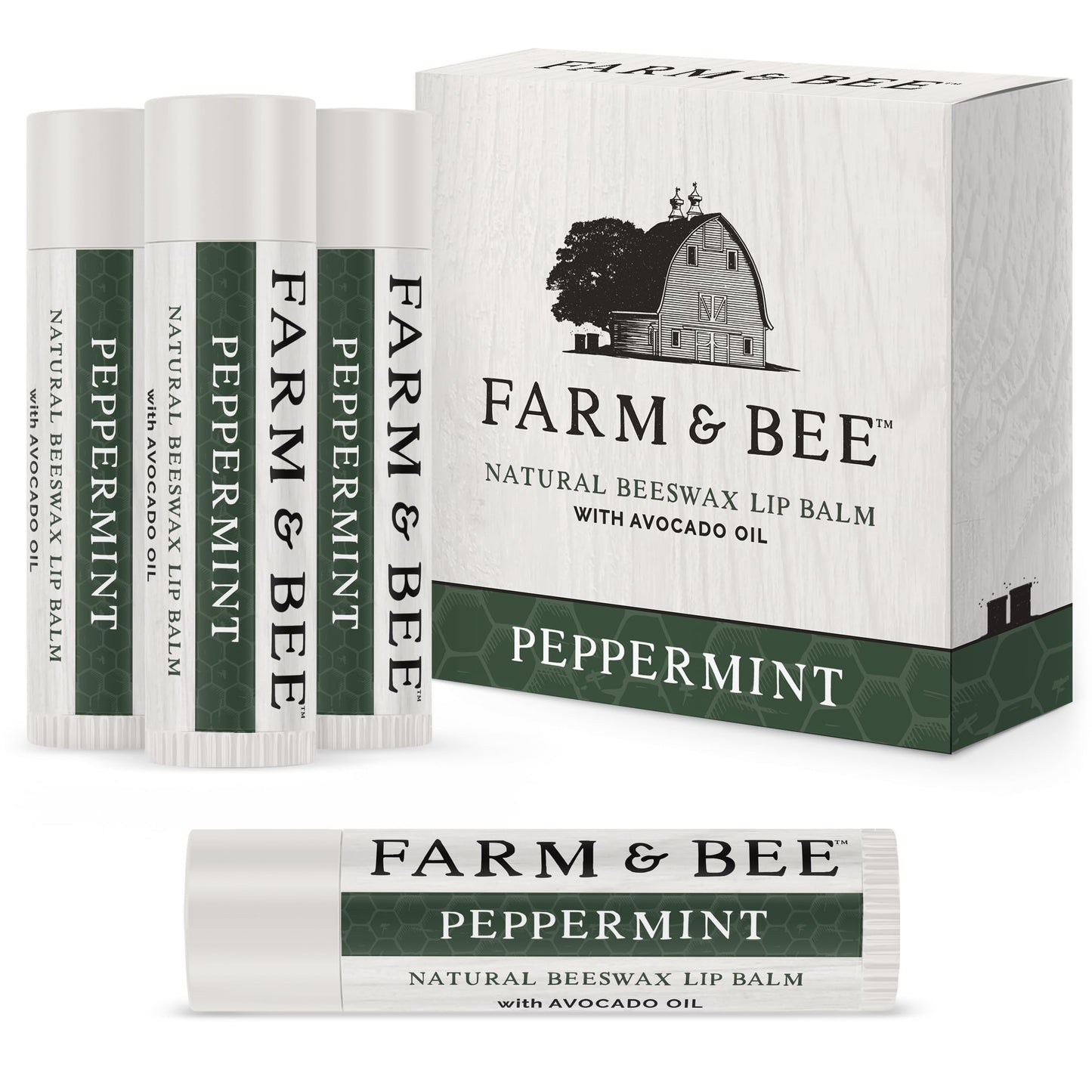 Natural Lip Balm - Organic & Natural Ingredients - Beeswax Based Moisturizing Lip Care Chapstick for Chapped Lips - Great Gift Idea - Farm & Bee - 0.15oz (Pack of 4 - Peppermint)