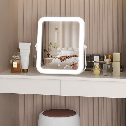ROLOVE Home Mirror, 10x12 inches Lighted Vanity Makeup Mirror, Dimmable Touch Screen, Tabletop Mount, USB Plug-in, Adjustable, Portable