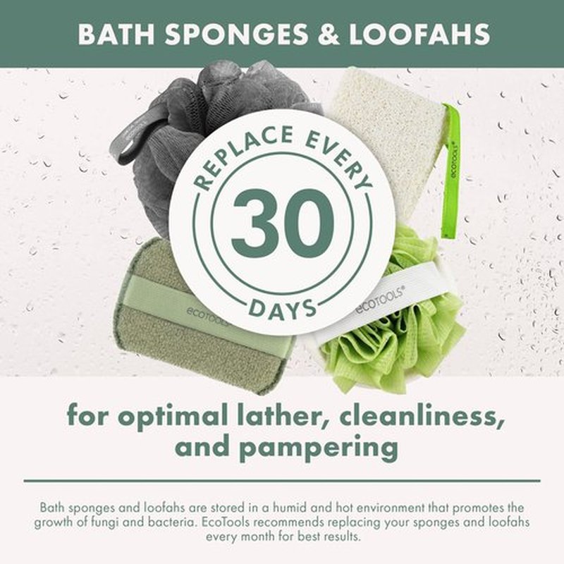 EcoTools Green 2-in-1 EcoPouf, Dual-Sided Shower Loofah Exfoliates & Cleanses Skin, Made of Recycled Netting, Removes Dead Skin, Eco-Friendly Bath Accessory, Cruelty-Free, 6 Count (60g)