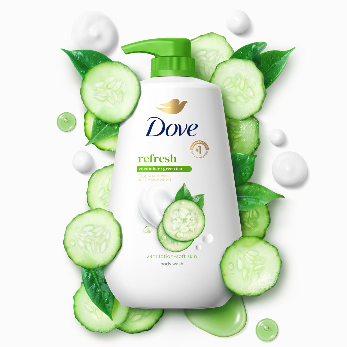 Dove 24hr Lotion Body Wash Refresh Cucumber & Green Tea, 30.6 oz | Hydrating body wash with MicroMoisture and a refreshing spa-inspired scent