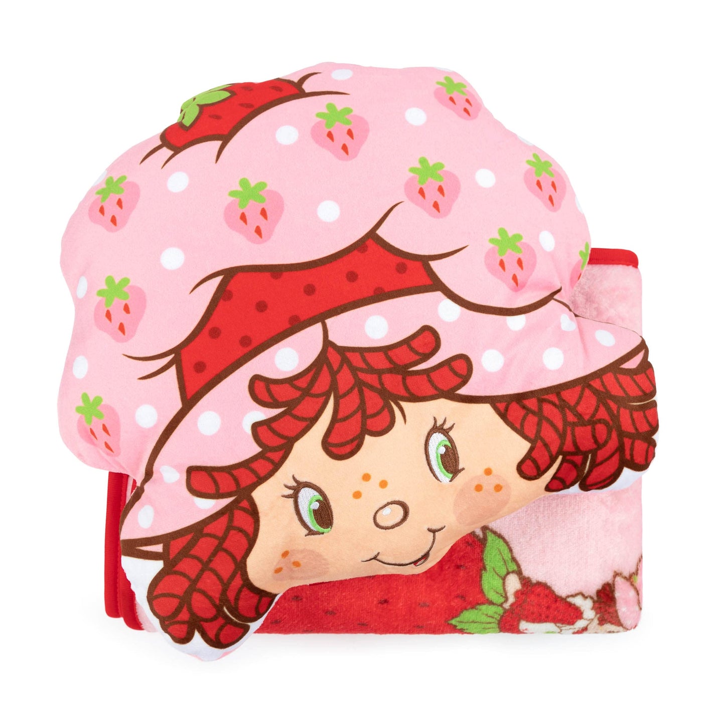 Jay Franco Strawberry Shortcake Fleece Blanket and Pillow Set, 40 x 50 Inch, Kids Super Soft Cozy 2 Piece Travel Set, Machine Washable, Non-Toxic, Gift for Girls and Boys (Officially Licensed Product)