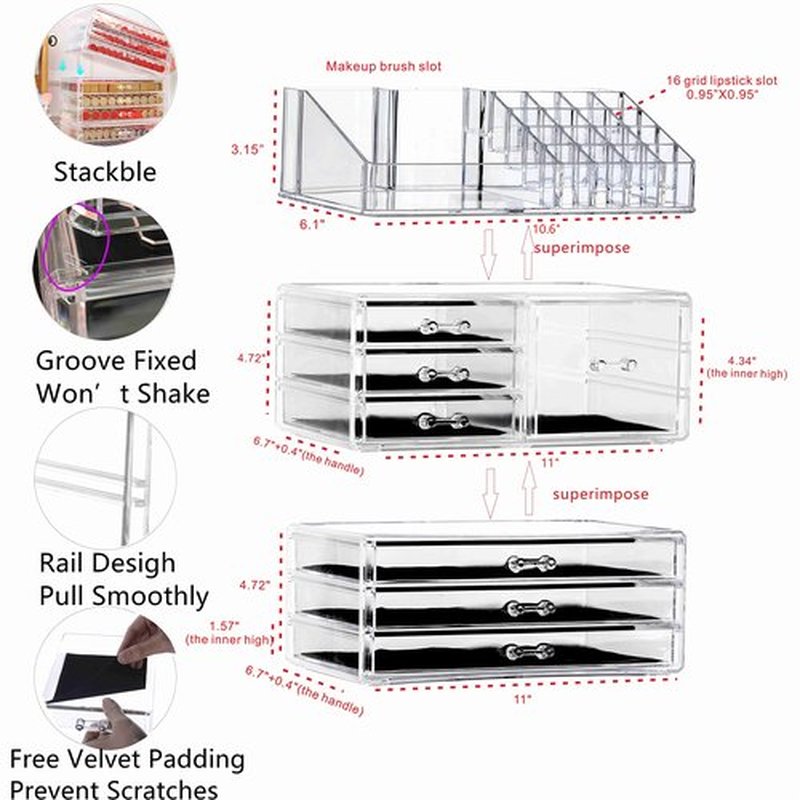 Cq acrylic Skincare Organizers Cheap - Cute7 Drawers Acrylic Craft Supply Organizer for Cosmetics,Beauty Supplies, Stationary Organizer for Desk for Vanity, Girl's Room, College Dorm, Counter Black