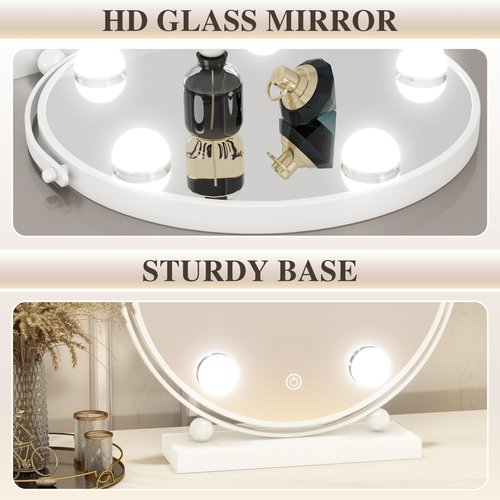 ROLOVE 13 Inch Hollywood Vanity Mirror with Lights, Round Make Up Mirror with Lighting, LED Makeup Mirror with 5 Dimmable Bulbs for Bedroom Tabletop, Smart Touch Control, 360° Rotation