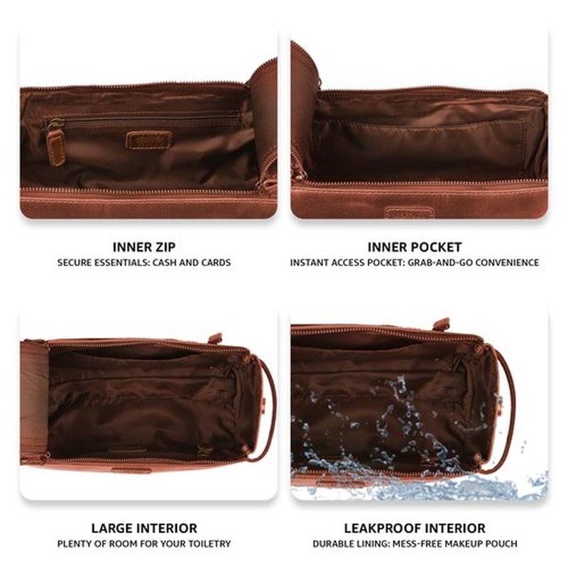 LEATHER VILLAGE Premium Leather Travel Toiletry Bag - Unisex Water-Resistant Travel Dopp Kit, Shaving & Cosmetic Organizer for Men & Women - Compact Bathroom Essentials - Red Brown