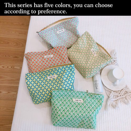 STARDW Flower Cosmetic Bags Makeup Bags for Women,Travel Makeup Bag Large Capacity Canvas Makeup Bag,Makeup Organizer Bag Zipper Pouch (Green Flora)