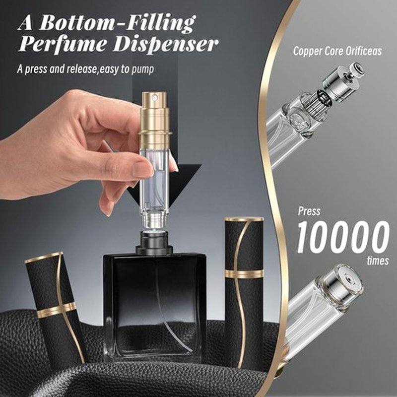 YIERSO Perfume Travel Refillable Bottle,Genuine Leather Bottom-Filling Fragrances Perfume Atomizer,Mini Cologne Dispenser,Portable Sprayer Pocket Size for Cruise Car Trip Purse Gift 5ml (Black S-5ml)