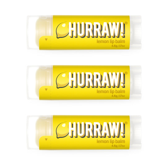 Hurraw! Lemon Lip Balm, 3 Pack: Organic, Certified Vegan, Cruelty and Gluten Free. Non-GMO, 100% Natural Ingredients. Bee, Shea, Soy and Palm Free. Made in USA