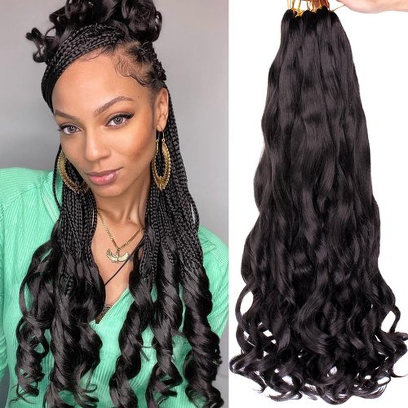 COOKOO 18 Inch French Curls Braiding Hair 2 PCS Long Curly Braiding Hair Bouncy Loose Wavy Crochet Hair Pre Stretched Spanish Curls Braiding Hair for French Curl Crochet Braids hair extentions 1B#