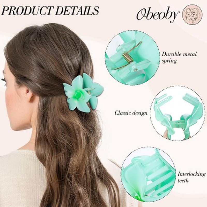 obeoby 8 Pcs Flower Claw Clips, Medium Hair Claw Clips for Thin Hair Hawaiian Flower Hair Clips Hibiscus Claw Clips Hair Accessories for Women Girls, Bright colors