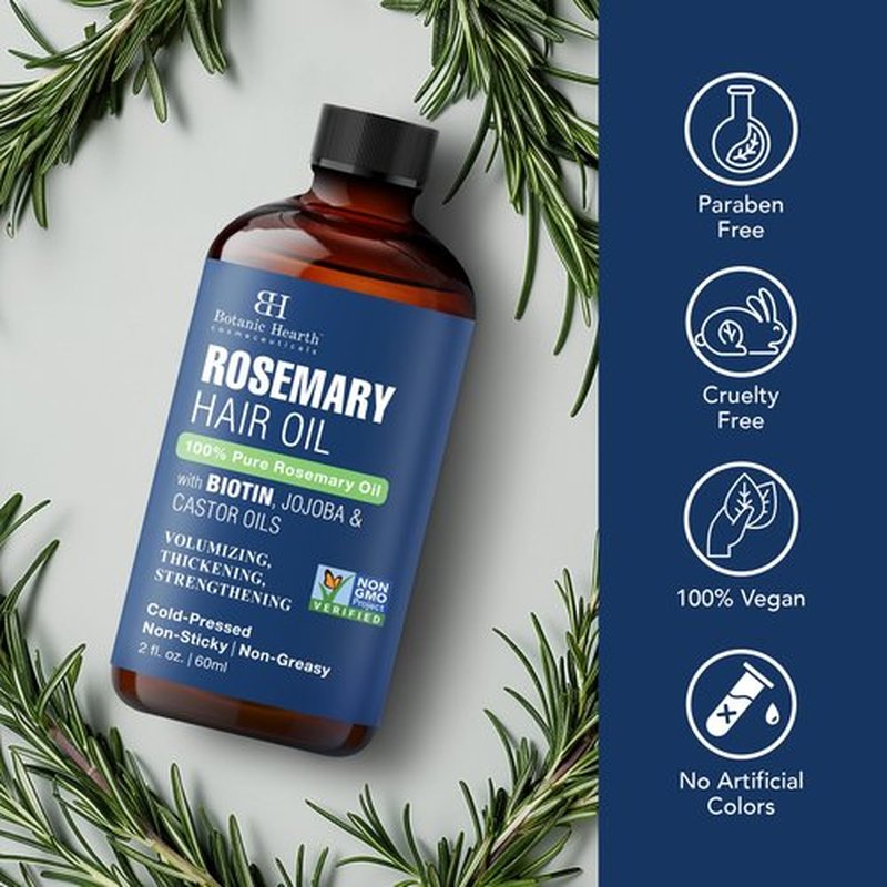 Botanic Hearth 100% Pure Rosemary Oil For Hair Growth Infused With Biotin | Hair strengthening Treatment | Nourishing & Volumizing | With Jojoba Oil & Castor Oil | Non GMO Verified | 2 fl oz