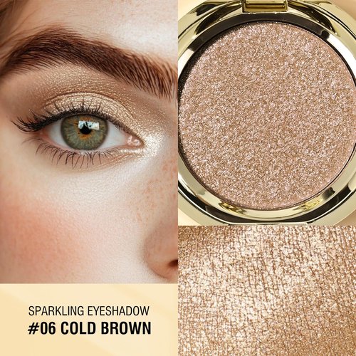 KYDA Single Glitter Eyeshadow, Sparkling Champagne Brown Eyeshadow, Cold Neutral Brown Shimmer Pressed Powder Eyeshadow, High Glow Eyeshadow Compact, Lightweight Blendable Pearl Eyeshadow, Cold Brown