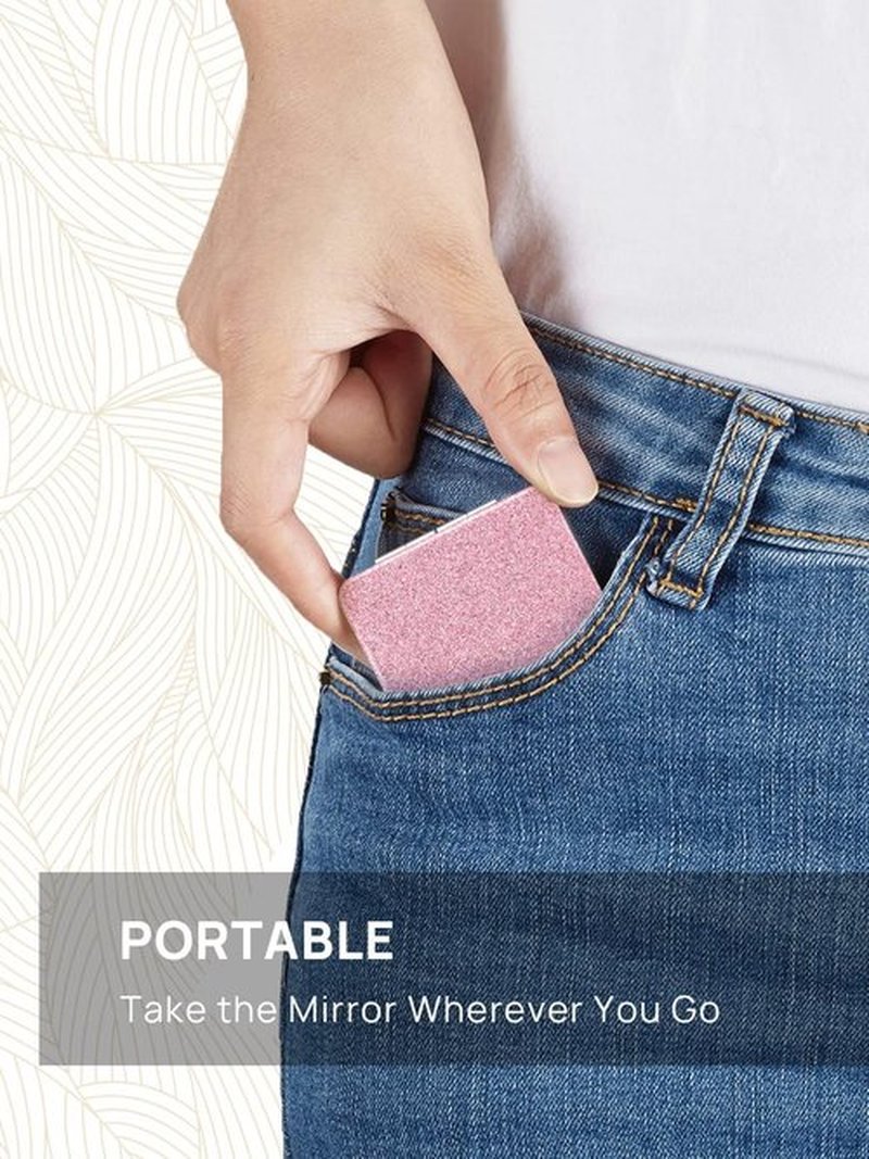 OMIRO Compact Mirror, Glitter PU Leather 1X/3X Magnification, Ultra Portable for Purses, 2.4" W x 3.4" L (Pink)