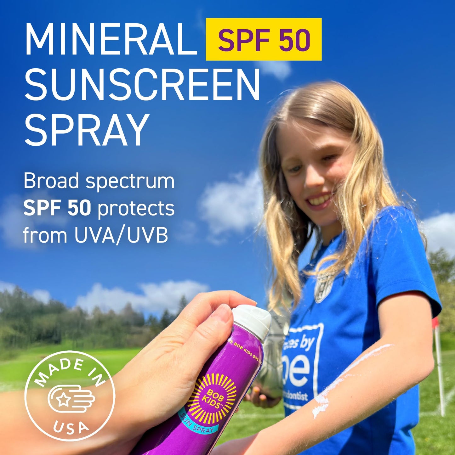BOB KIDS SPF 50 Sun Spray + SPF 30 Brush On Powder Sunscreen, Mineral Sun Protection, Broad Spectrum, Water Resistant, Fragrance Free, Reef Friendly